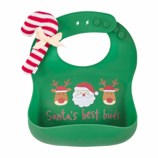 GREEN CANDY CANE BIB AND RATTLE SET