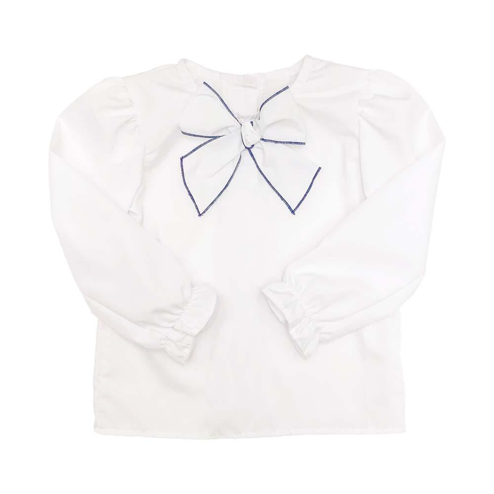 BEATRICE BOW BLOUSE - WORTH AVENUE WHITE WITH NANTUCKET NAVY